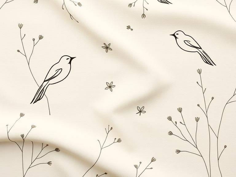Fabric with Birds and Flowers
