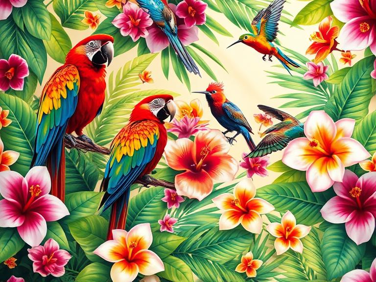 Fabric with Birds and Flowers